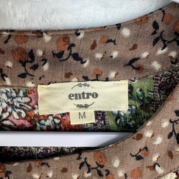 Entro Womens Mixed Floral Patchwork Tiered Babydoll Tank Top Multicolor Medium - Picture 4 of 6